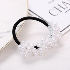 Faux Pearl Hair Elastics Ties Thick Stretchy Rubber Bands Ponytail Holder
