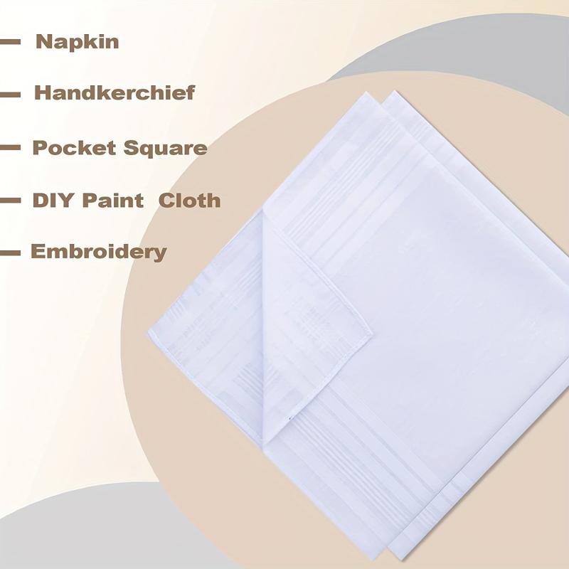 12pcs Solid Stripe Hankies Large Square Classic Handkerchief Bulk Set