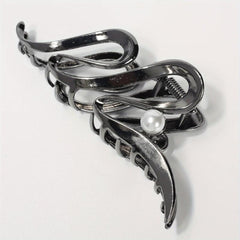 Wavy Faux Pearl Hair Claw Clip Silvery Strong Grip