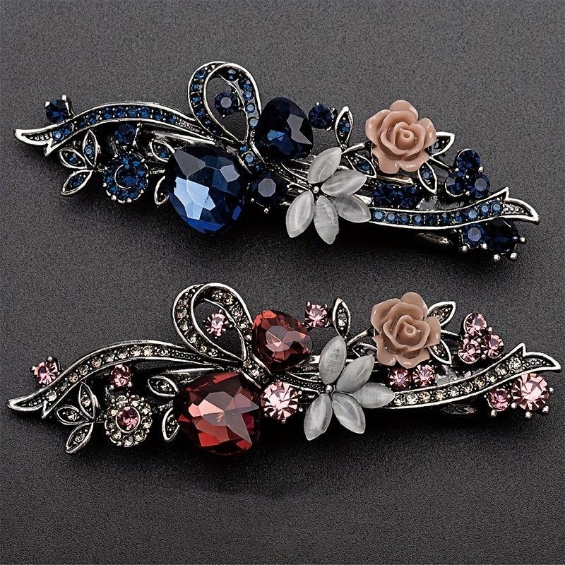 Retro Alloy Rhinestone Bow Hair Clip Crystal Flower Grace Hair Accessories