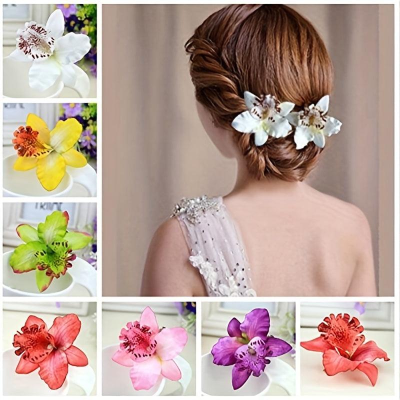 10pcs Flower Hair Clips Hawaiian Style Head Ornament