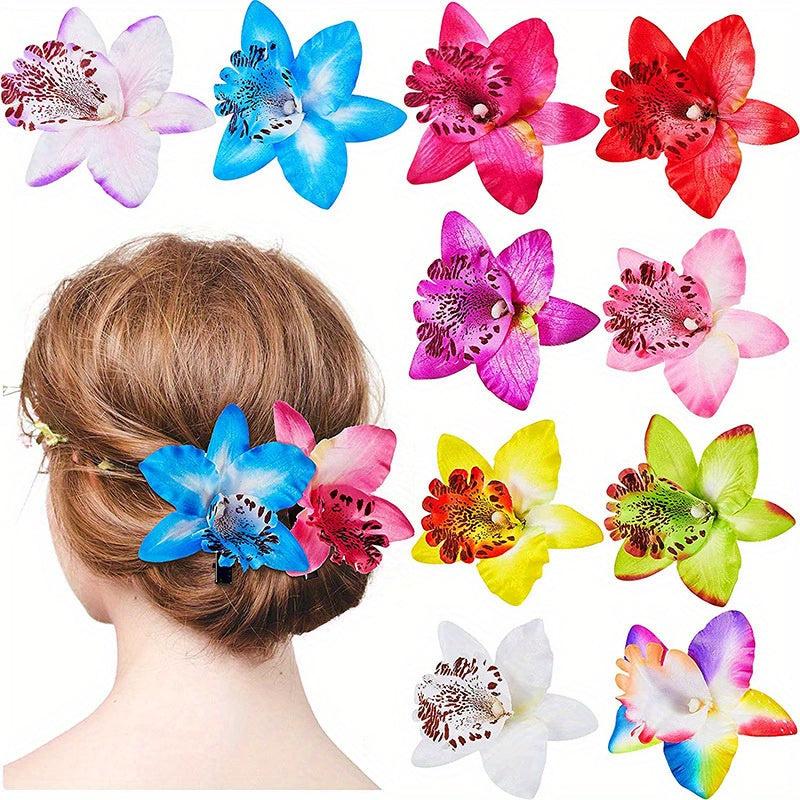 10pcs Flower Hair Clips Hawaiian Style Head Ornament