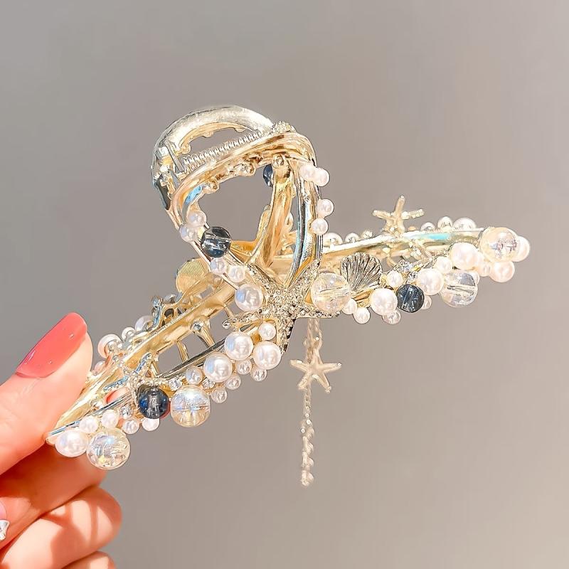 Pearl Shell Starfish Tassel Hair Grab Clip for Thick Hair