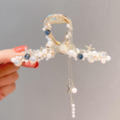 Pearl Shell Starfish Tassel Hair Grab Clip for Thick Hair