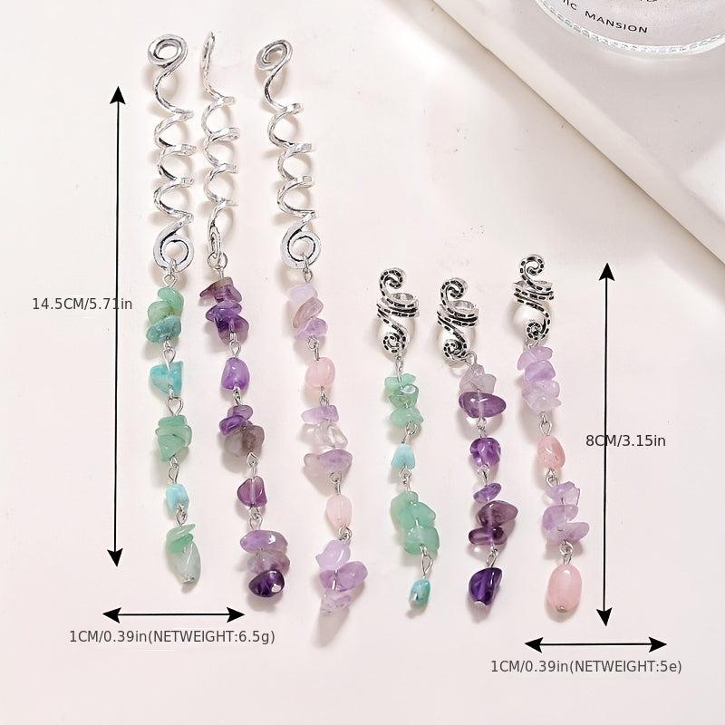 Colorful Stone Tassel Hair Jewelry for Braids Crystal Accessories for Women