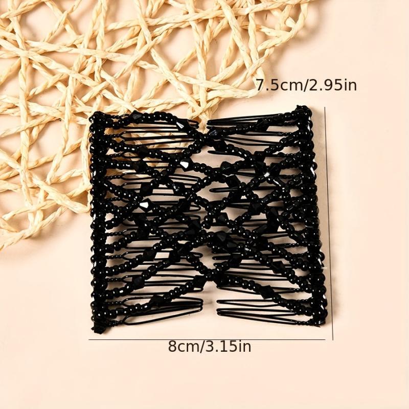 Stretchable Double Side Hair Comb Beaded Clip for Women Hair Styling