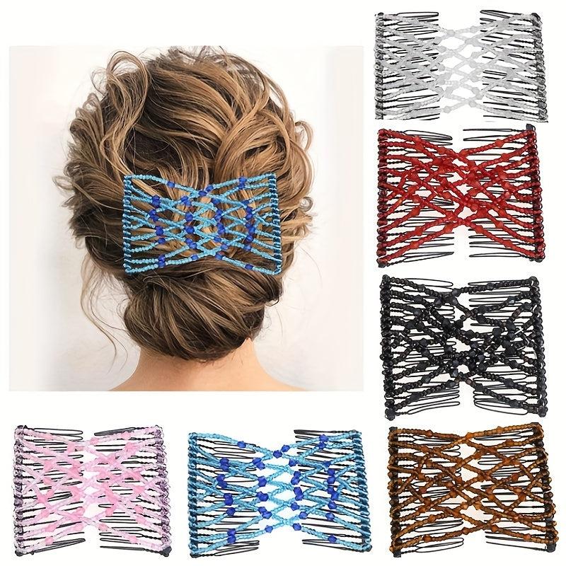 Stretchable Double Side Hair Comb Beaded Clip for Women Hair Styling