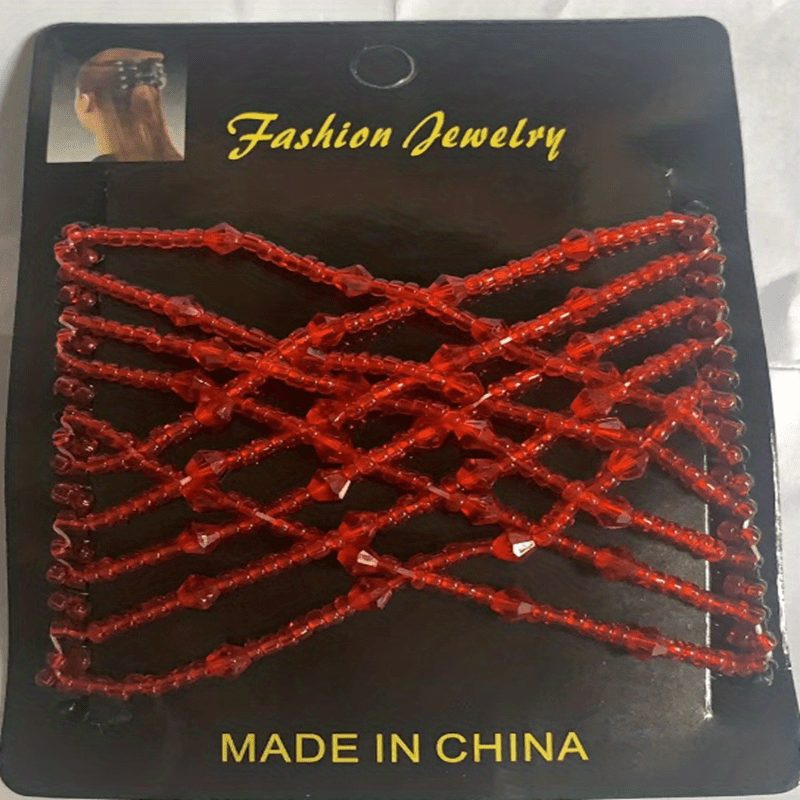 Stretchable Double Side Hair Comb Beaded Clip for Women Hair Styling