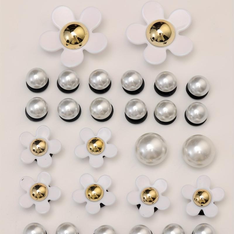 28pcs Flower Pearl Doll Clog Shoe Buckle Resin Leaf Charm Shoe Decoration