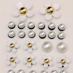 28pcs Flower Pearl Doll Clog Shoe Buckle Resin Leaf Charm Shoe Decoration