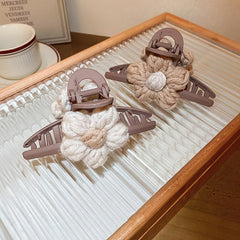 2pcs Knitted Floral Hair Claw Clip French Strong Hold Grip Hair Jaw Clip