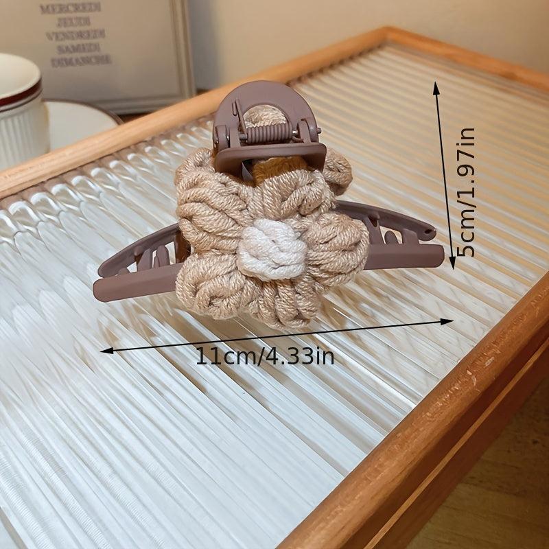 2pcs Knitted Floral Hair Claw Clip French Strong Hold Grip Hair Jaw Clip
