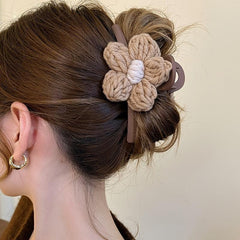 2pcs Knitted Floral Hair Claw Clip French Strong Hold Grip Hair Jaw Clip
