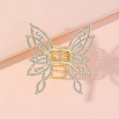 Golden Rhinestone Butterfly Hair Claw Clip Strong Hold Grip Hair Jaw Clip