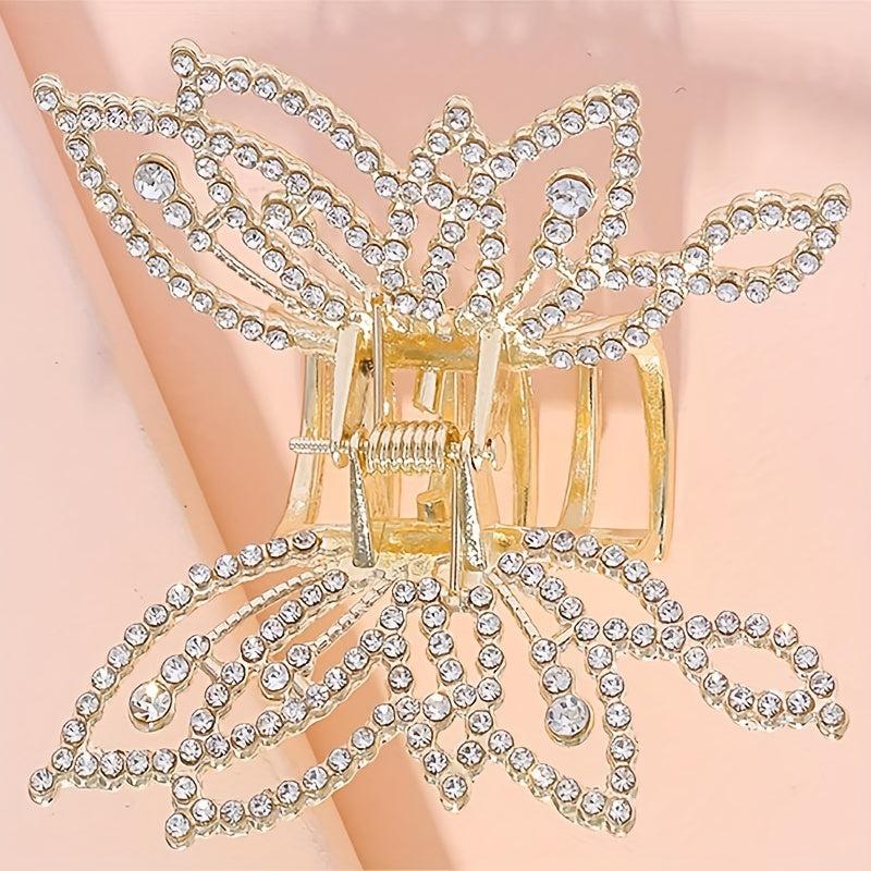 Golden Rhinestone Butterfly Hair Claw Clip Strong Hold Grip Hair Jaw Clip