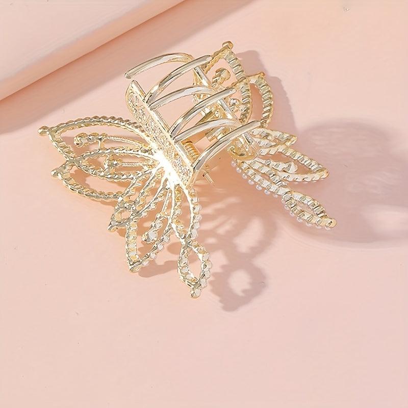 Golden Rhinestone Butterfly Hair Claw Clip Strong Hold Grip Hair Jaw Clip