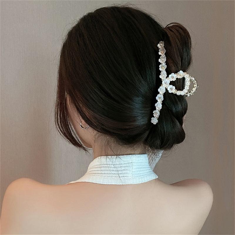 Faux Pearl Rhinestone Flower Hair Claw Clip Strong Grip Hair Jaw Clip