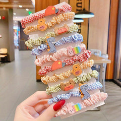 10pcs Cartoon Fruits Scrunchies Hair Tie Plaid Hair Rope Ponytail Holder Girls