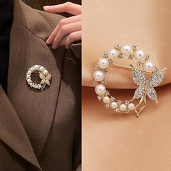 Zircon Pearl Butterfly Brooch Ladies Corsage