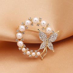 Zircon Pearl Butterfly Brooch Ladies Corsage