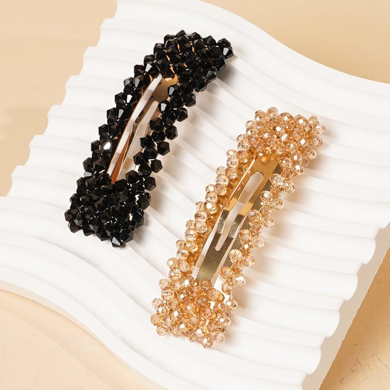2pcs Beaded Rectangle Hairclip Snap Clip Barrettes Hair Accessories