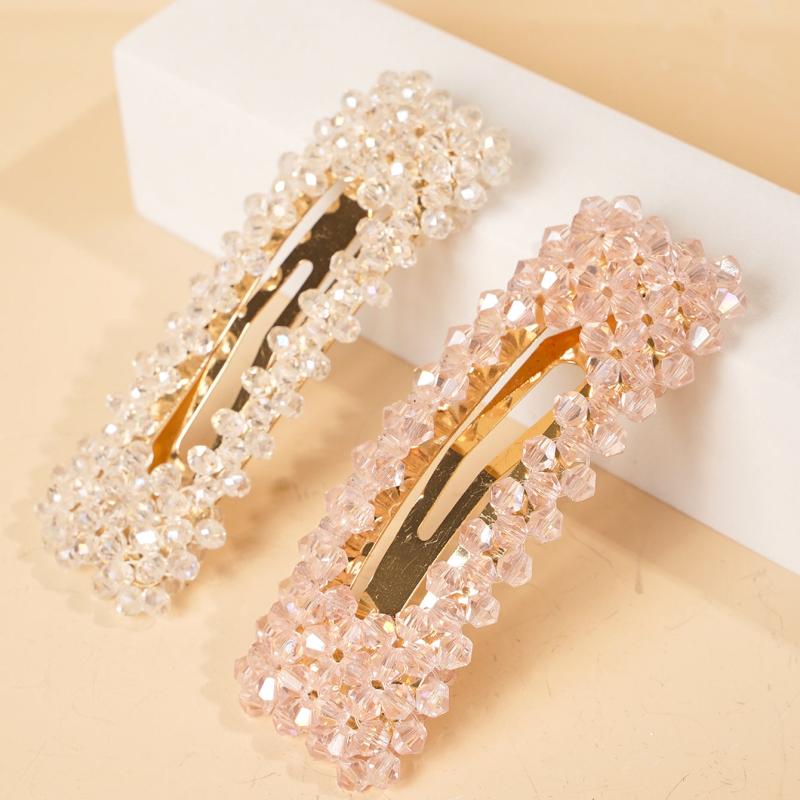 2pcs Beaded Rectangle Hairclip Snap Clip Barrettes Hair Accessories