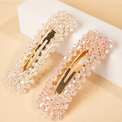 2pcs Beaded Rectangle Hairclip Snap Clip Barrettes Hair Accessories