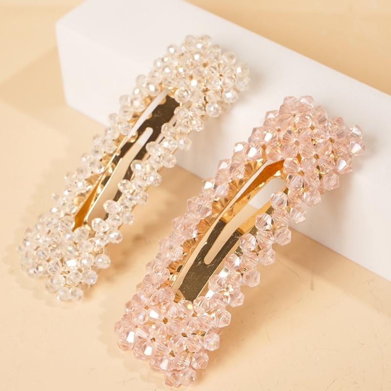 2pcs Beaded Rectangle Hairclip Snap Clip Barrettes Hair Accessories