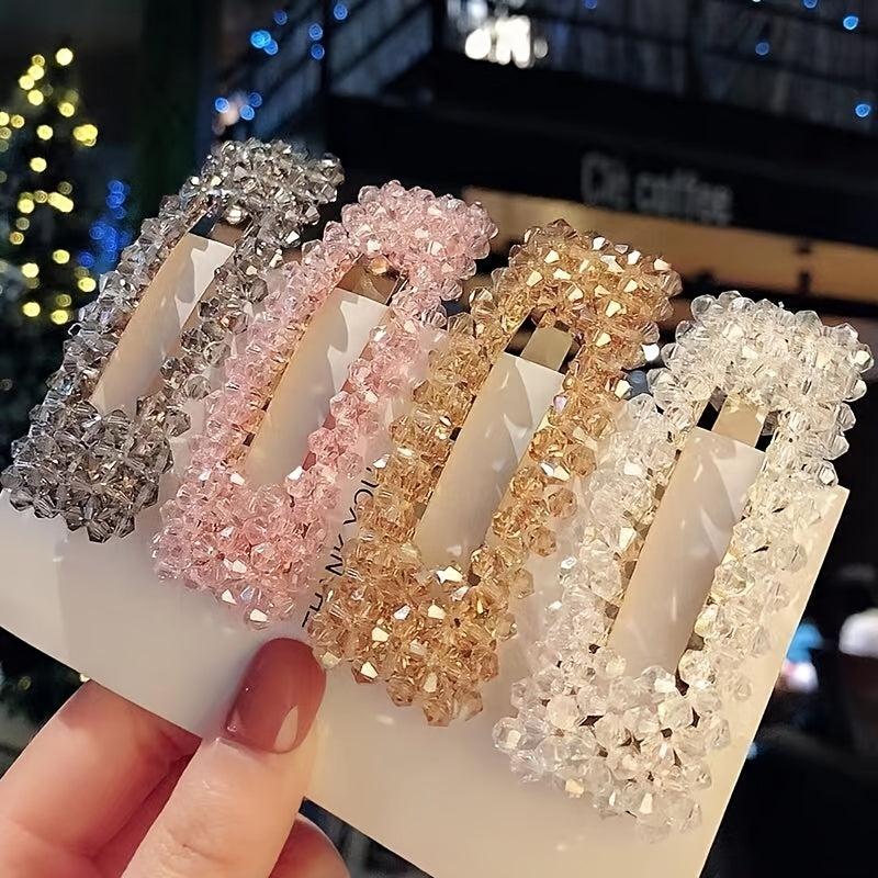 2pcs Beaded Rectangle Hairclip Snap Clip Barrettes Hair Accessories