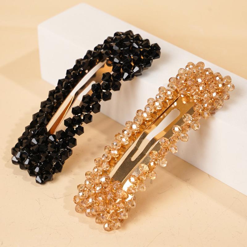 2pcs Beaded Rectangle Hairclip Snap Clip Barrettes Hair Accessories