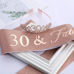 Rhinestone Tiara Crown & Sash Set for Birthday Party - Women Girls