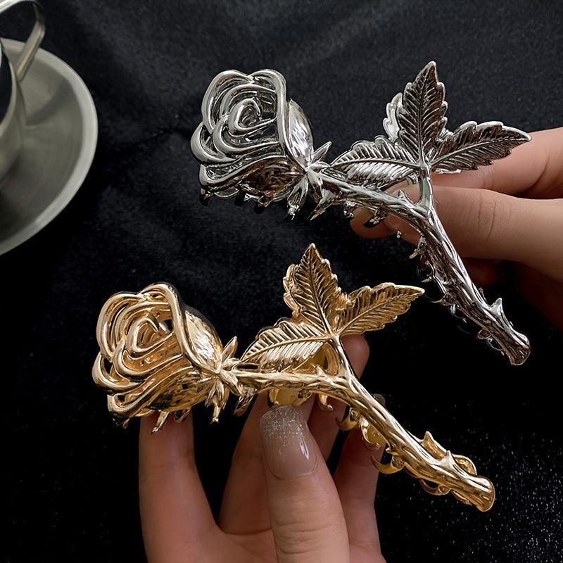 Rose Hair Claw Clip Alloy Metal Hair Clip Golden Silvery Hair Accessories