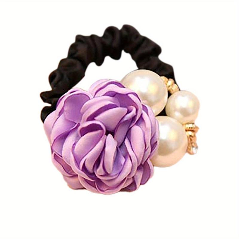Faux Pearl Flower Hair Ties Scrunchie Wide Band Elastic Accessory