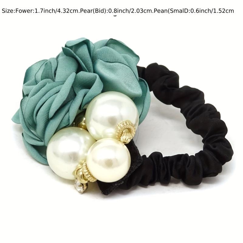 Faux Pearl Flower Hair Ties Scrunchie Wide Band Elastic Accessory