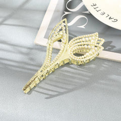 Rose Flower Metal Hair Claw Barrette Velvet Faux Pearl Snap Clip