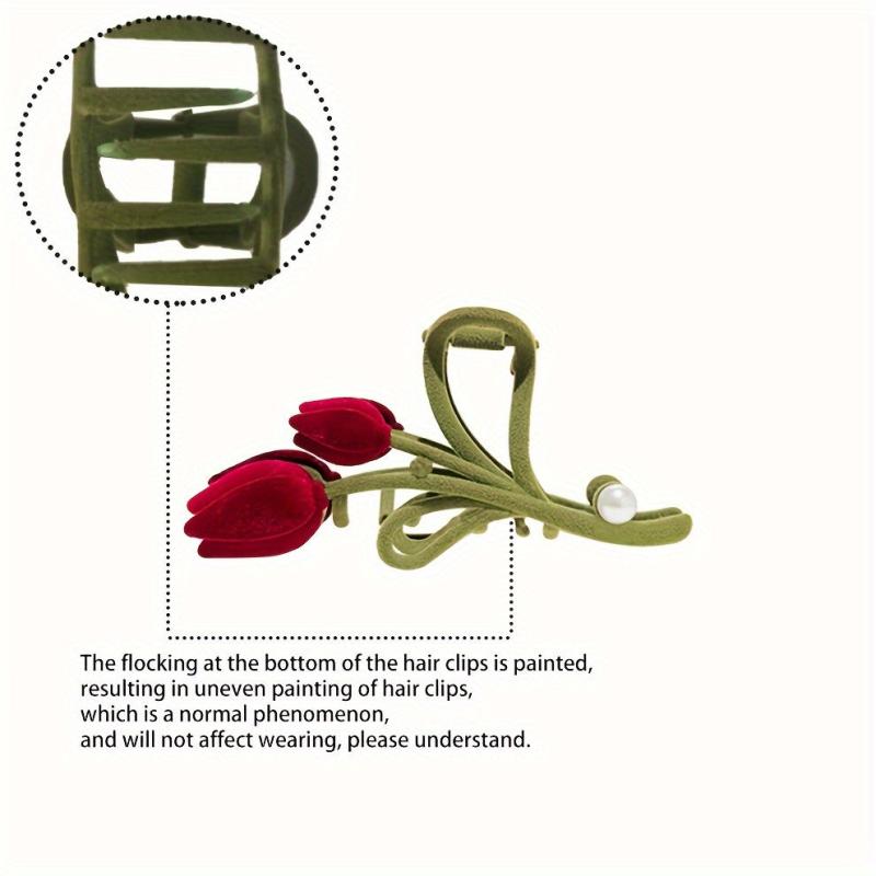 Rose Flower Metal Hair Claw Barrette Velvet Faux Pearl Snap Clip