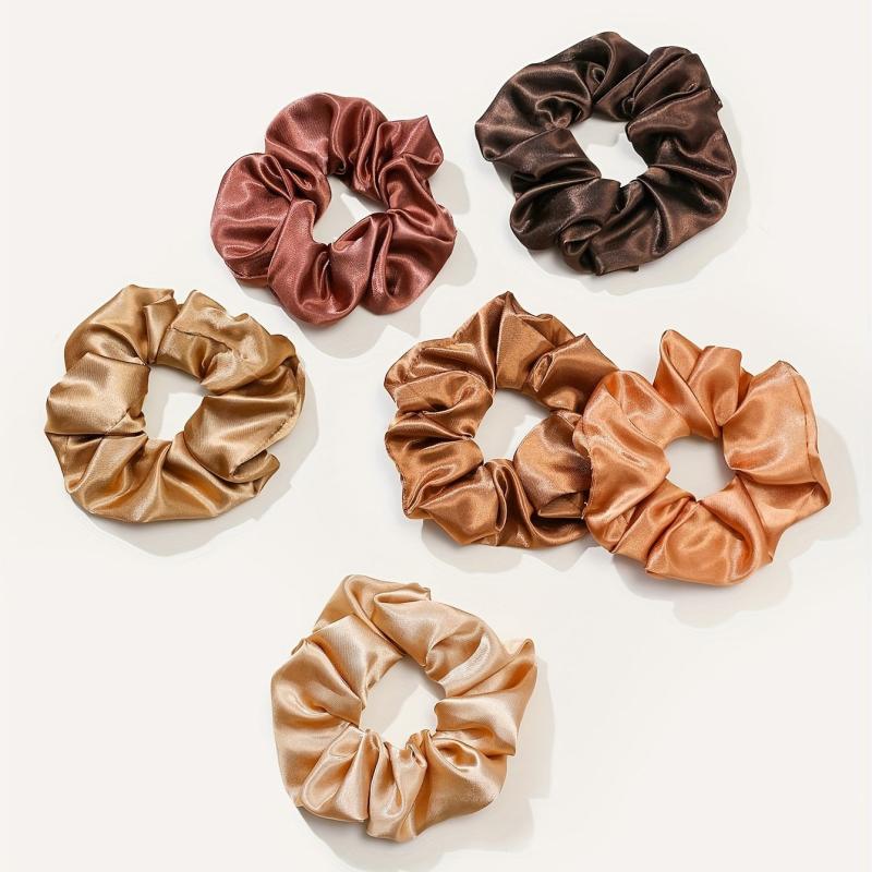 12pcs Coffee Satin Hair Ring Silk Hair Rope Scrunchie High Elasticity Hair Acces