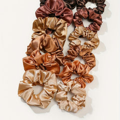 12pcs Coffee Satin Hair Ring Silk Hair Rope Scrunchie High Elasticity Hair Acces