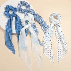 Polka Dot Scarf Scrunchies Hair Tie with Ribbon Tails Hair Rope Ponytail Holder