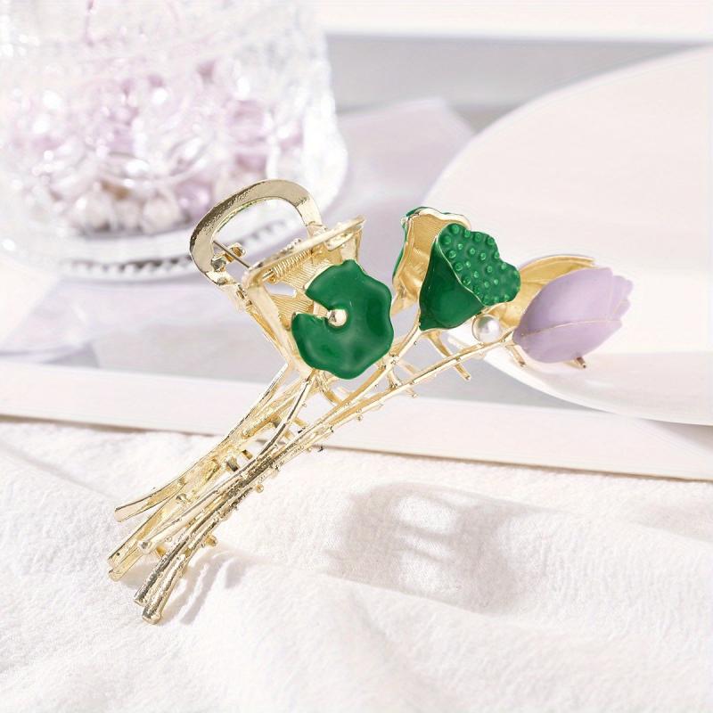 Sunflower Tulip Hair Claw Clip Golden Metal Strong Hold Grip
