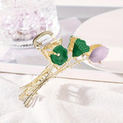 Sunflower Tulip Hair Claw Clip Golden Metal Strong Hold Grip