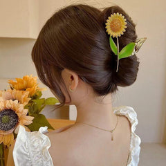 Sunflower Tulip Hair Claw Clip Golden Metal Strong Hold Grip