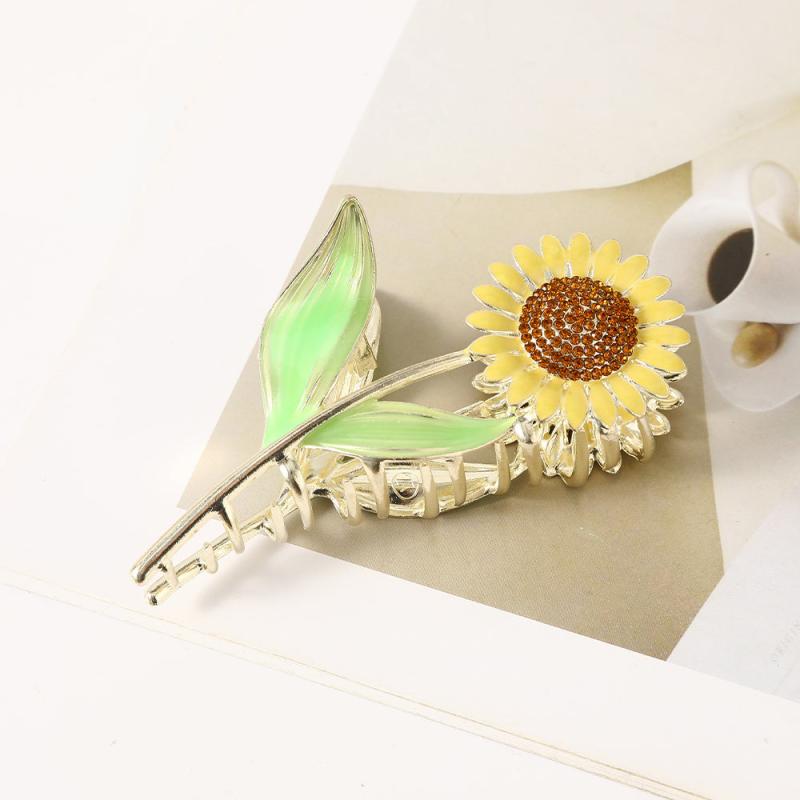Sunflower Tulip Hair Claw Clip Golden Metal Strong Hold Grip