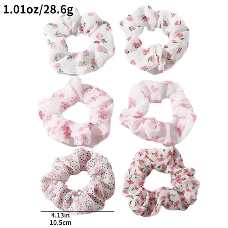 6pcs Floral Vintage Scrunchie Soft Elastic Hair Tie Hair Accessories