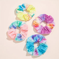 4pcs Bohemian Tie Dye Hair Scrunchies Soft Fabric Retro Scrunchie Hair Tie