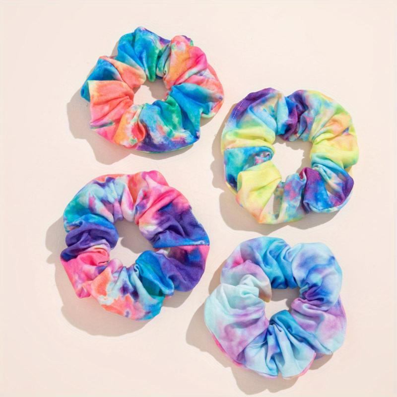 4pcs Bohemian Tie Dye Hair Scrunchies Soft Fabric Retro Scrunchie Hair Tie