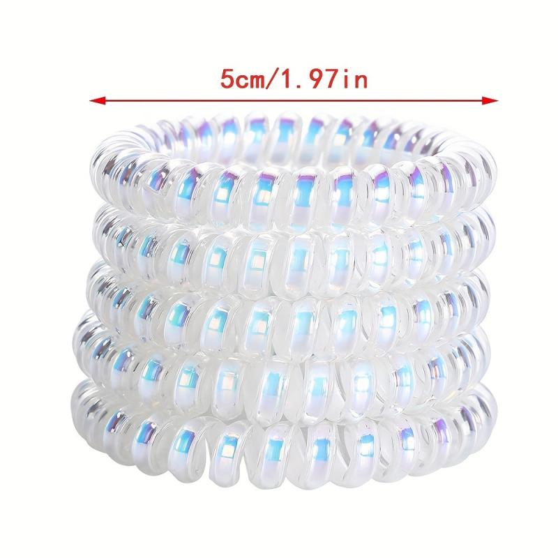 5pcs Holographic Spiral Hair Tie Elastic Ponytail Holder
