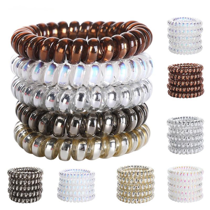 5pcs Holographic Spiral Hair Tie Elastic Ponytail Holder