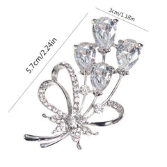 Rhinestone Flower Brooch Pin Zircon Crystal Silvery Plated 1pc