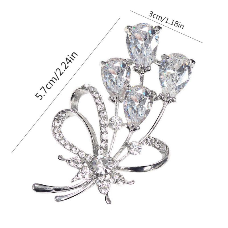 Rhinestone Flower Brooch Pin Zircon Crystal Silvery Plated 1pc